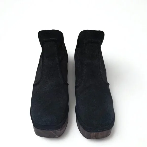 Matisse JOLIE Black Suede Leather Wood Sole Platform Clog Boot Women's Size 8 - Picture 5 of 5